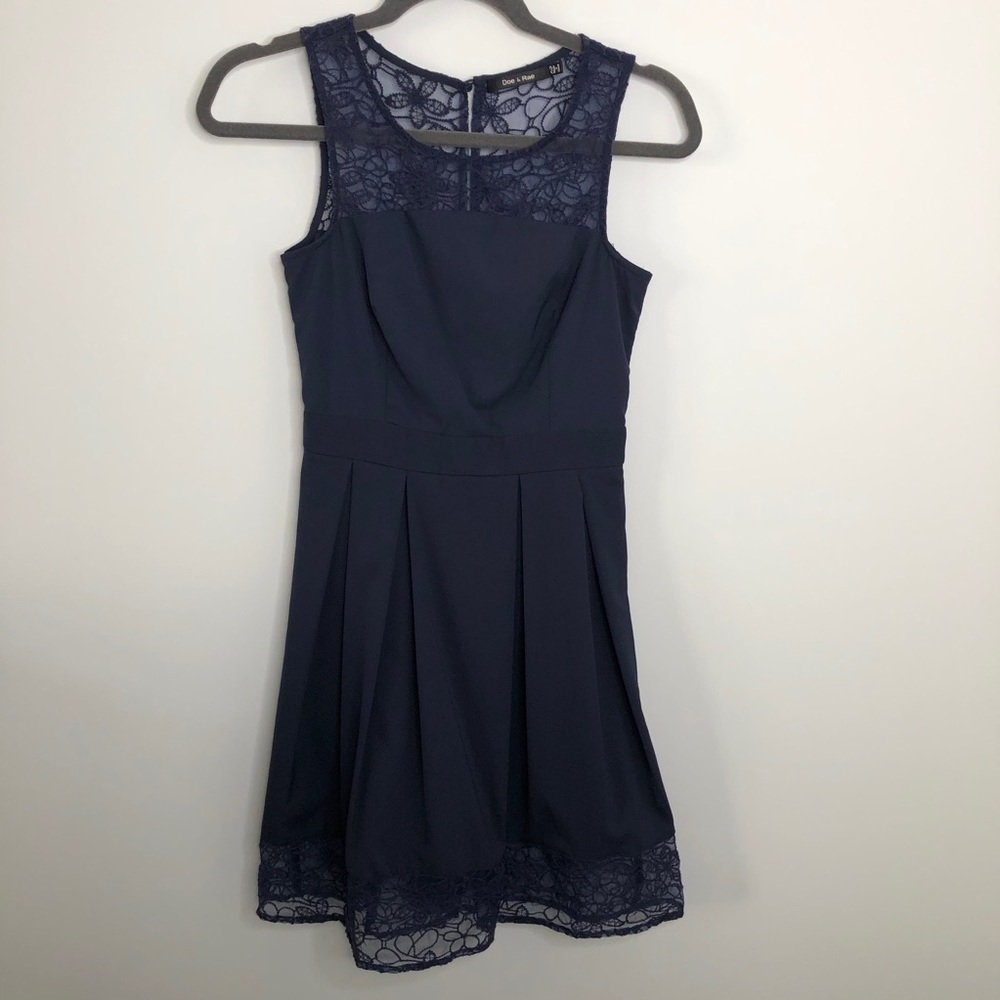 Doe &‎ Roe Blue Floral Lace Trimmed A-Line Dress XS